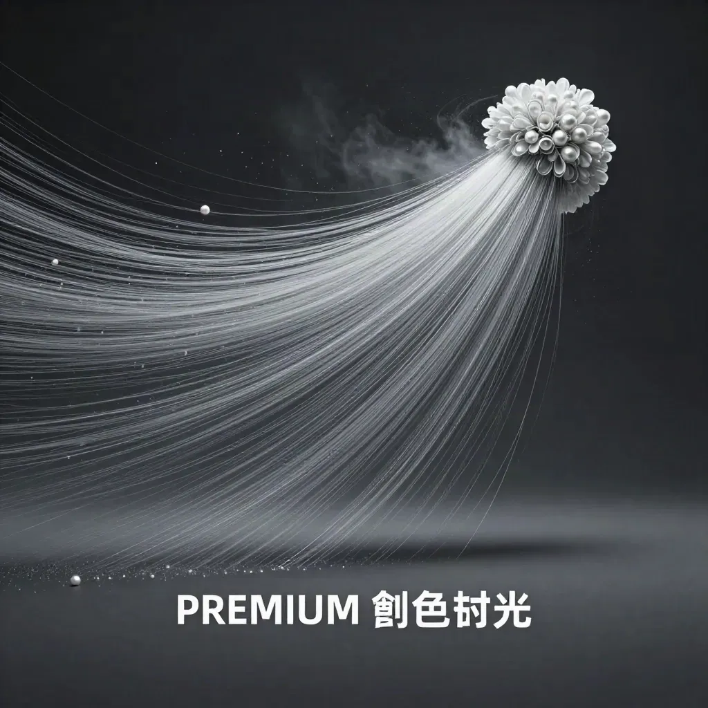 Filaments d’argent dans une brume graphite, avec une lueur blanche décentrée en haut à droite.